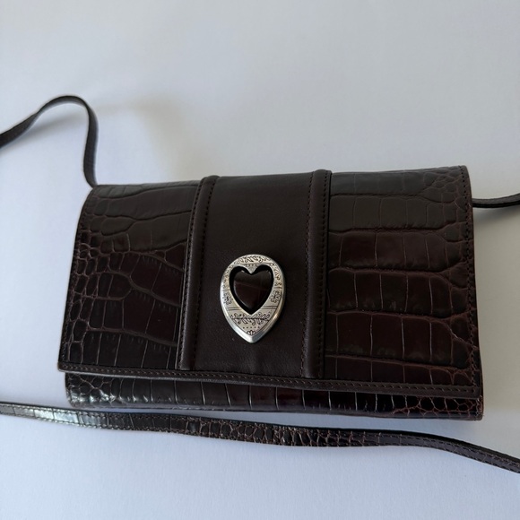 Brighton Handbags - Brighton Brown Croc Embossed Leather Wallet with a Silver Heart clasp